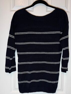 Navy Blue and White Striped Women's Sweater